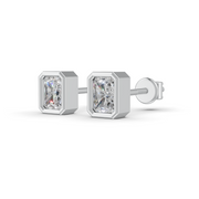 Radiant Cut Real Moissanite Bezel Set Solitaire Stud Earrings Screw Back 14K Gold Plated
